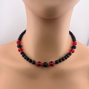 Black and Red Faceted Glass Bead Necklace Bundle 3/$15